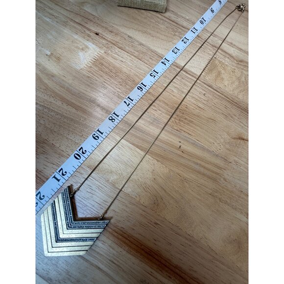 Madewell Chevron Pendant Long Necklace Gold & Silver-Tone Mixed Metal With Rhine - Picture 5 of 12